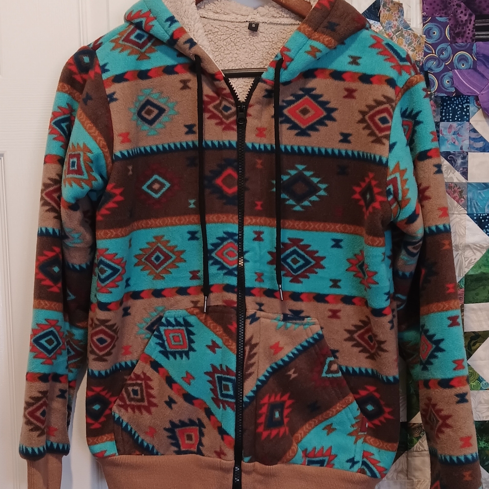 Colorful Patterned Fleece Hoodie